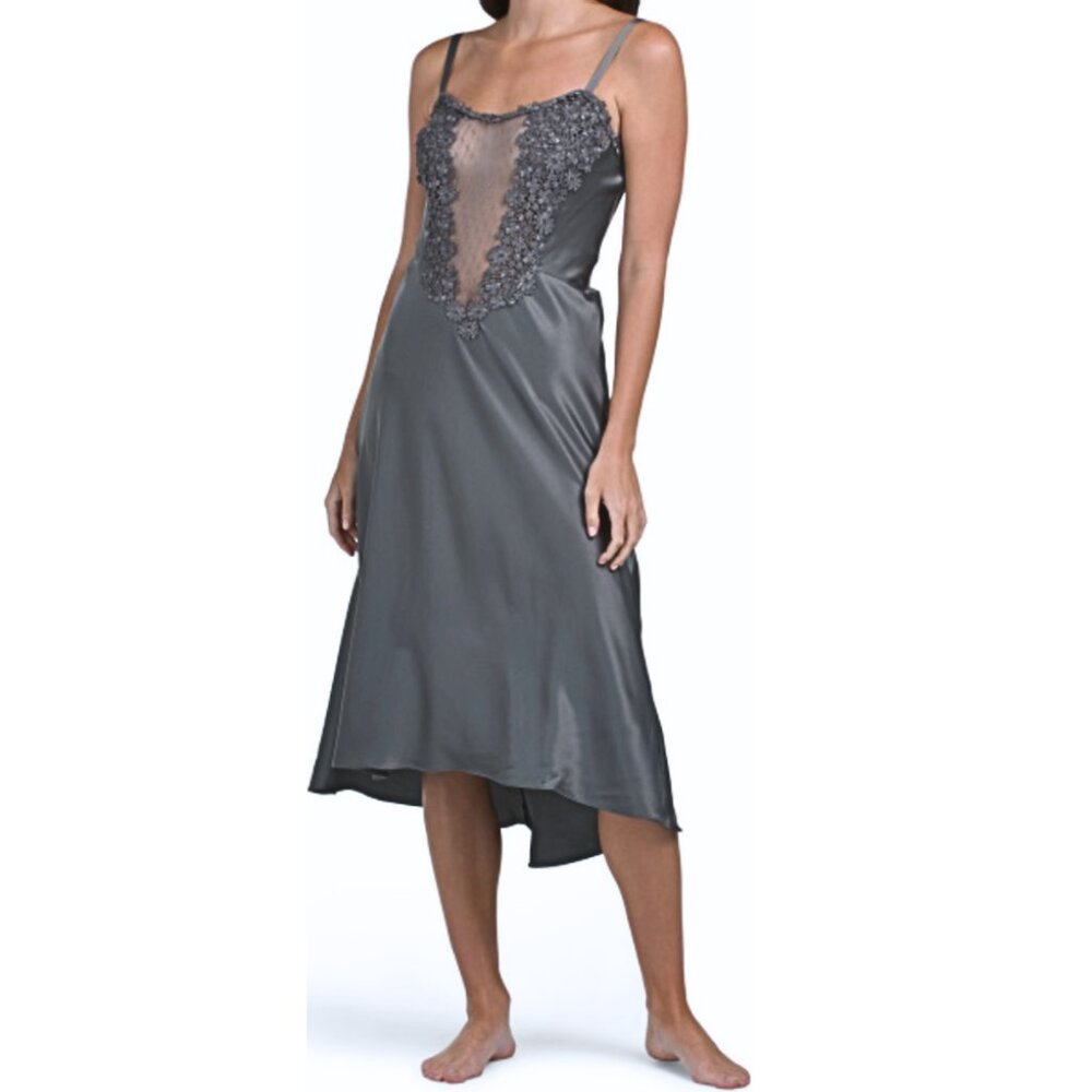 Women’s Lace Chemise Nightgown Sexy Lingerie Sleepwear Satin Babydoll Gray Sheer
